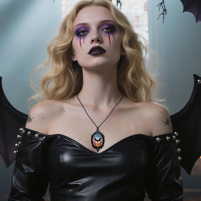 DAYANEY Gothic Necklace, Witch Raven Locket Necklace as Goth Accessories for Witch Costume Jewelry for Women, Bat Pendant Rose Vampire Jewelry as Valentines Outfit Party Gifts - Image 3